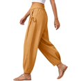 thumbnail image 4 of Zjunqe Summer Lightweight Gauze Linen Pants for Women Smocked High Waisted Wide Leg Flowy Bootcut Trousers Business Casual Pant Relaxed Fit Yoga Lounge Harem Pants Loose Fit Jogger Pants Yellow Xxl, 4 of 6