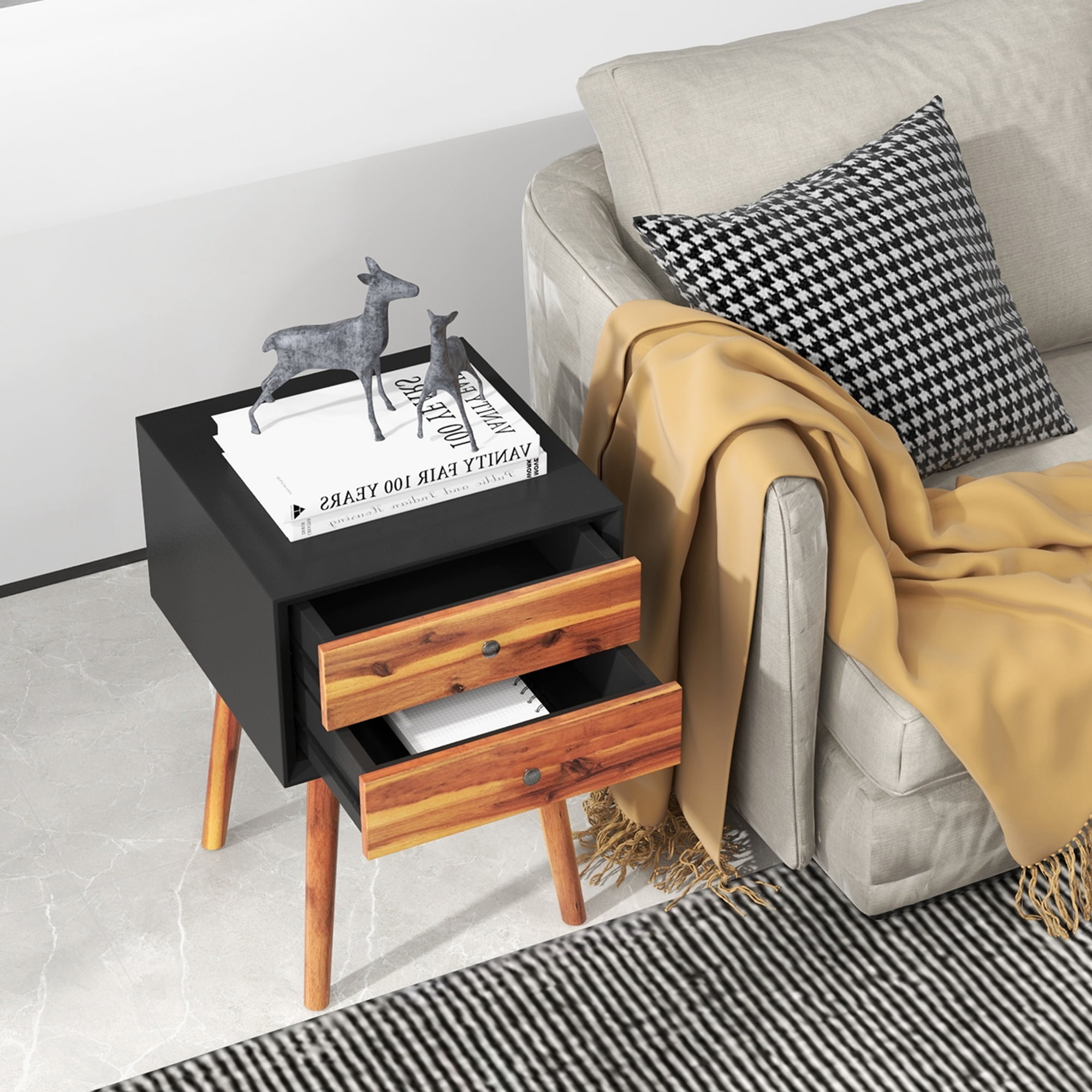 Costway Solid Wood Modern Nightstand Mid-Century End Side Table with 2 Storage Drawers - Walmart.com Costway Solid Wood Modern Nightstand Mid-Century End Side Table with 2 Storage Drawers - Walmart.com