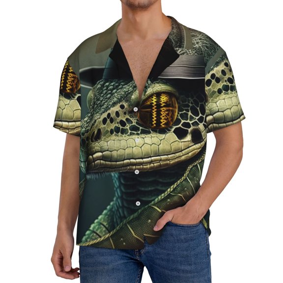 Mens Hawaiian Shirt Beach Tops Short Sleeve Vacation Clothes , Snake Cool Funny