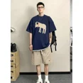 thumbnail image 4 of Conjunto de camiseta y pantalones cortos para hombre, estampado de algodón, gráfico de entrenamiento, nuevo conjunto de pantalones cortos esenciales a juego para hombre, manga corta, dos piezas, elást, 4 of 5