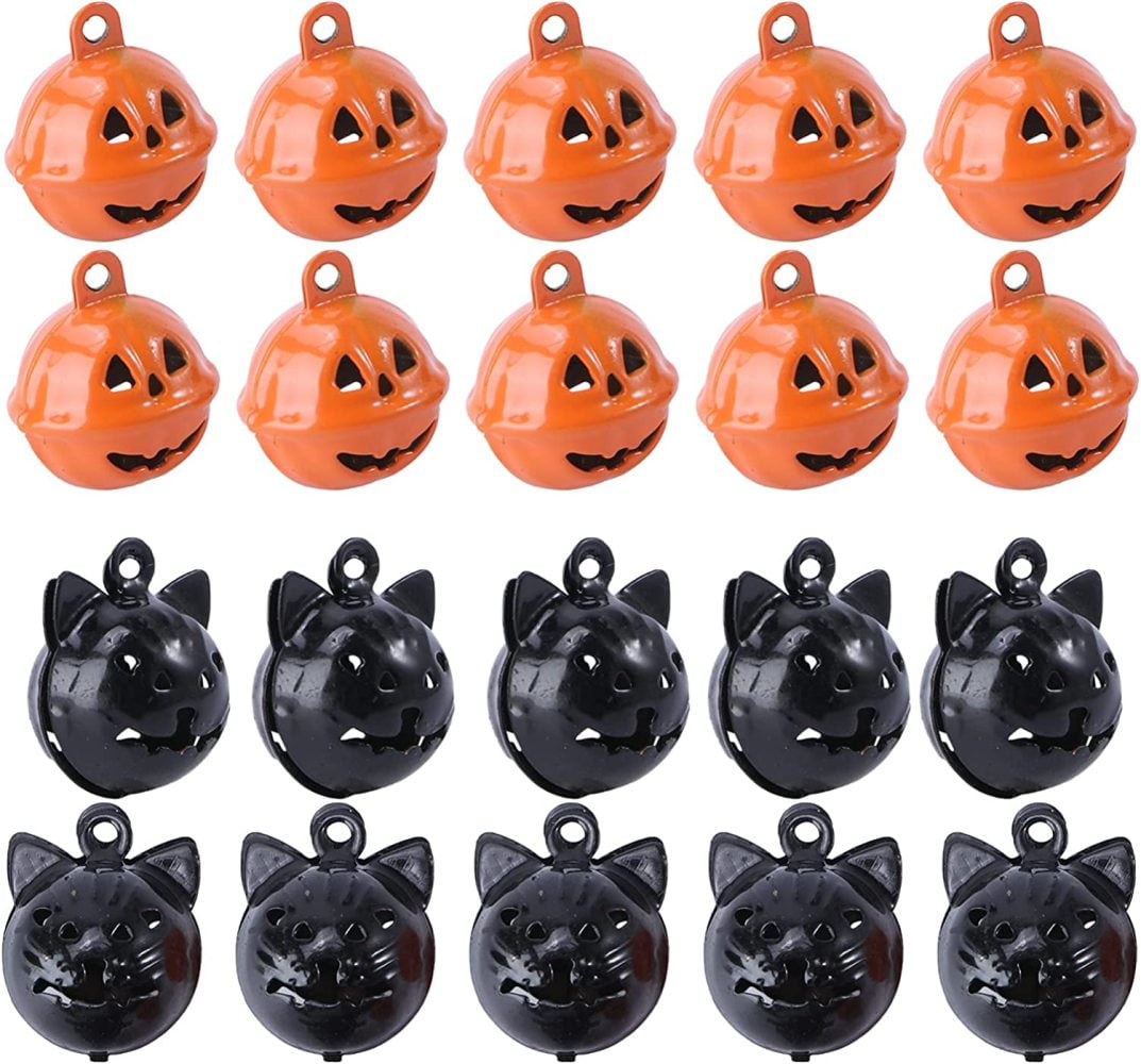 BESTOYARD 20pcs Mini Pumpkin Bells Jack O Lantern Head Jingle Bell Beads Pet Collar Bells Craft Bells Jewelry Findings Pendant for DIY Halloween Decor 2cm/ 1 8cm 
