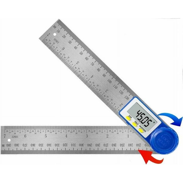 Transportador de ángulos digital, carpintero y regla de ángulo cuadrada falsa de acero inoxidable, rango de medición de 360°, regla de acero para bricolaje, manualidades y carpintería DIY
