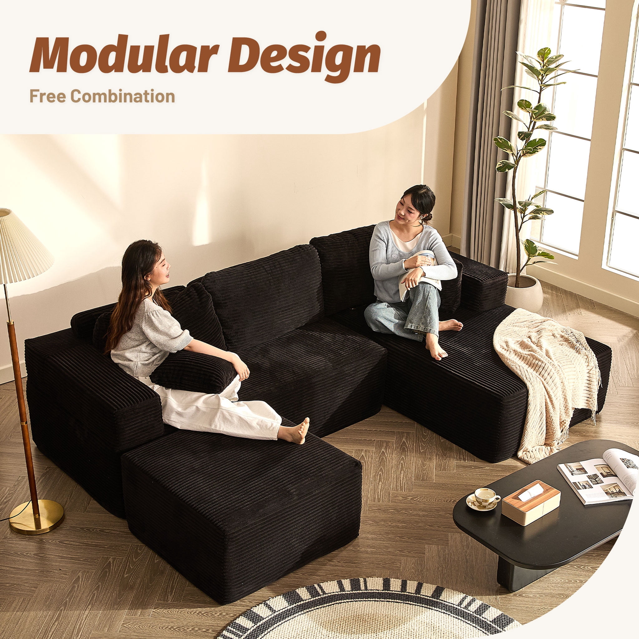 BIGSYY Cozy Square Ottoman, Comfortable Seating, No Assembly Required, Black