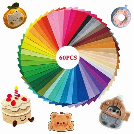 60 Pcs 15 x 21cm Felt Sheets for Crafts Assorted Colors Nonwoven Felt Fabric Sheets for DIY Sewing Precut Fabric Squares Patchwork School Projects Decorations A5
