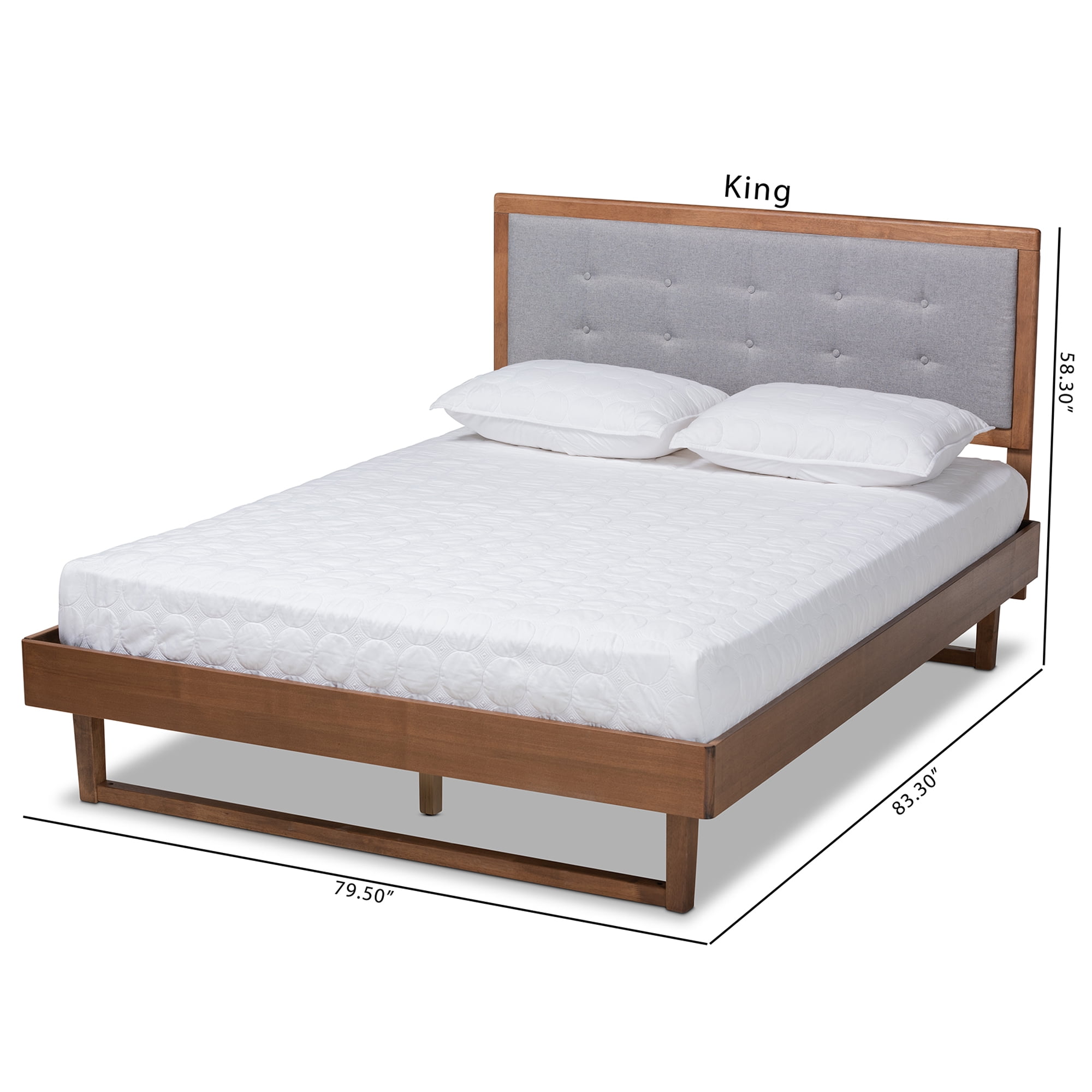 Baxton Studio Viviana Modern and Contemporary Light Grey Fabric Upholstered and Ash Walnut Finished Wood Full Size Platform Bed