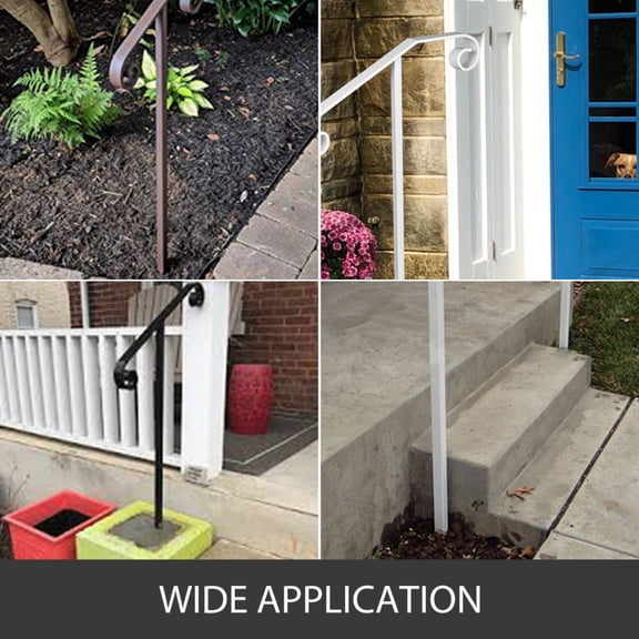 Dark Gray Steel Single Post Handrail Wrought Iron Step Grab Support In Ground Long Post Fits 1 Or 2 Steps Grab Rail Railing