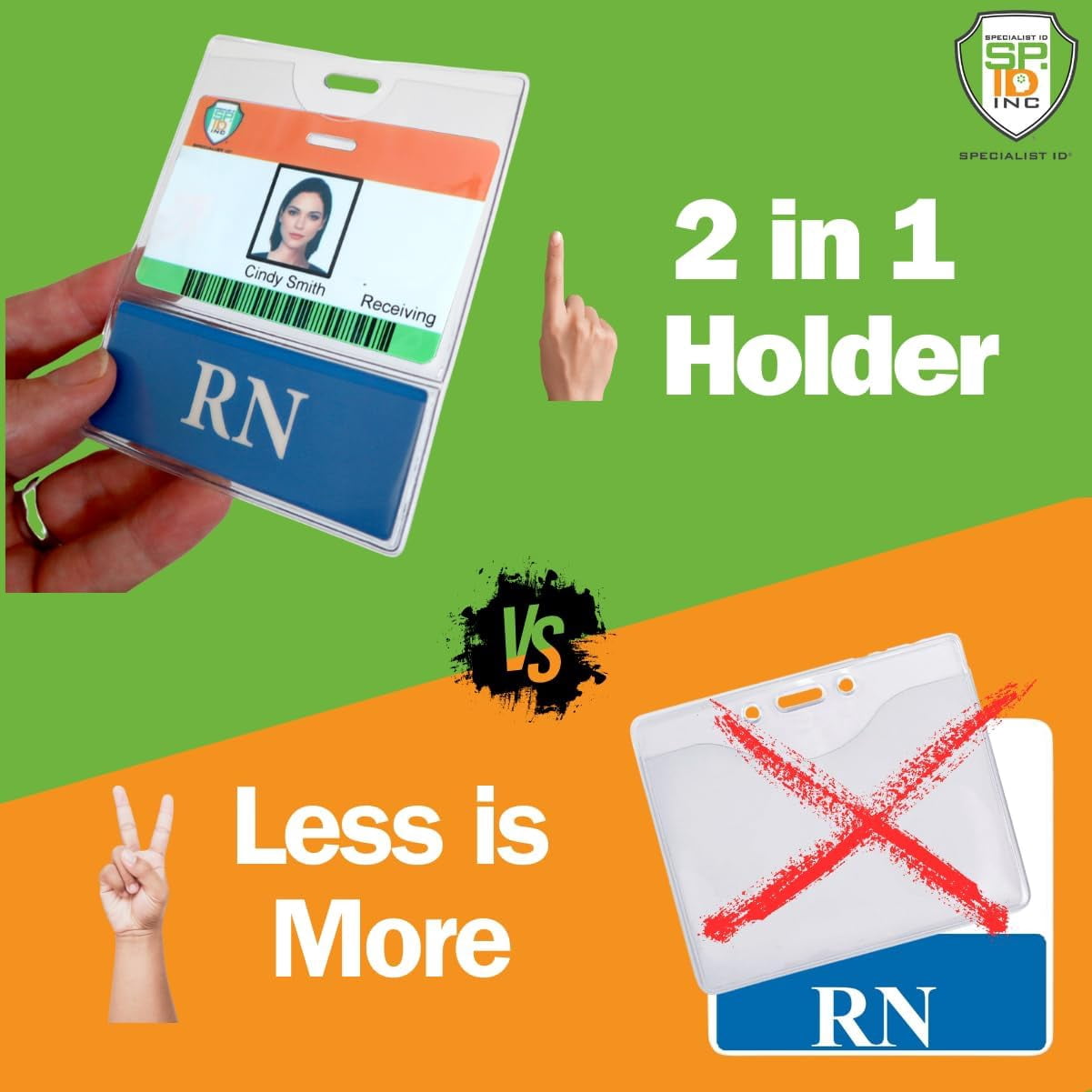 20 Pack - RN BadgeBottom Horizontal RN Badge Buddy & RN Badge Holder Combo - Heavy Duty 2 in 1 Badge Bottom I’D Nursing Accessories - Double Sided Clear Sleeve by Specialist ID