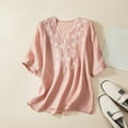 thumbnail image 4 of Endives Shirts for Women Embroidered Tops Floral Cotton Linen Tunic T shirt Tee Women 3/4 Sleeve V Neck Button Boho Ethnic, 4 of 4
