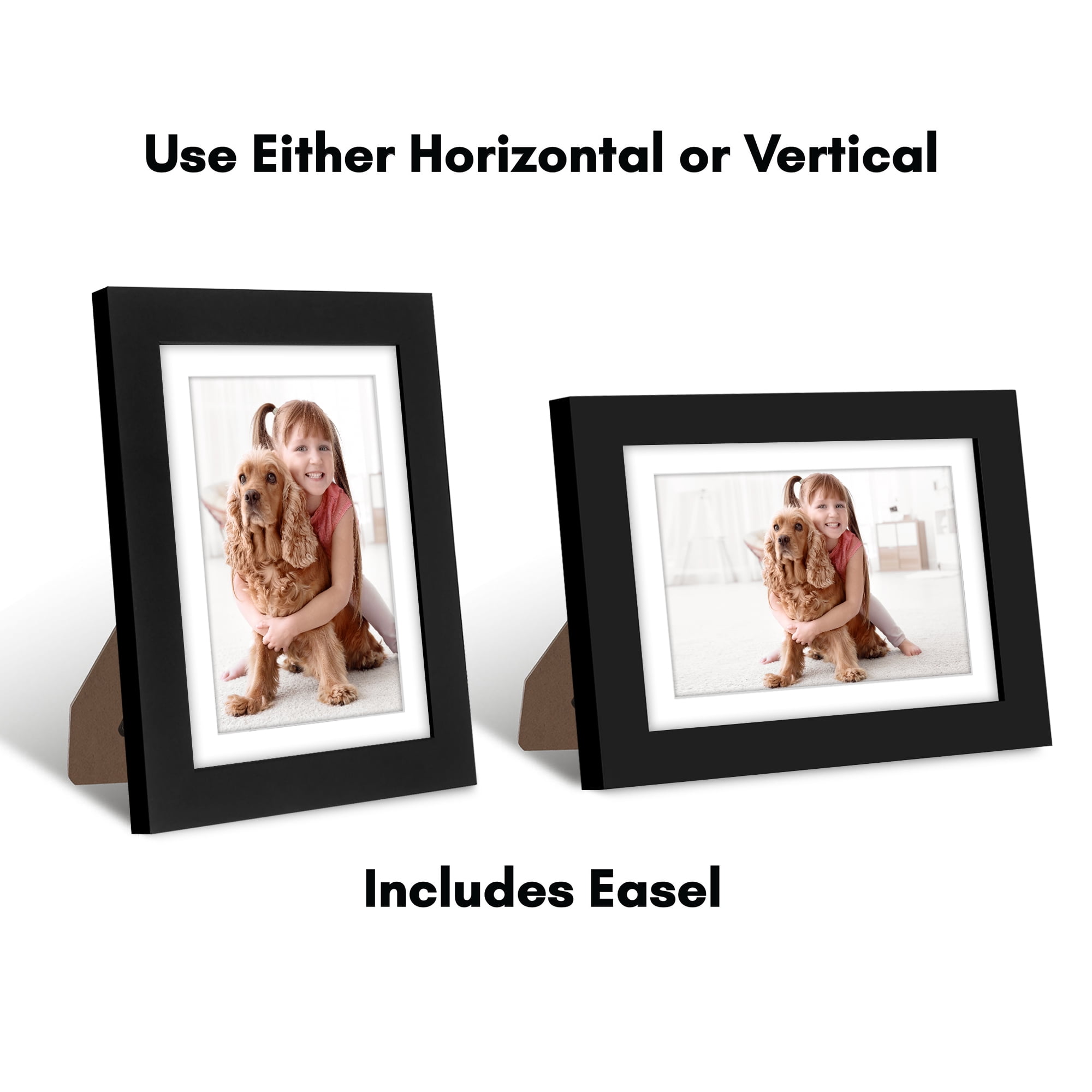 Americanflat 5x7 Picture Frame with Shatter-Resistant Glass with 4x6 Mat cover allows print create elegant - Black