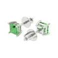 thumbnail image 2 of 14K Solid Gold Screw Back Stud Earrings for Women | 1 cttw Princess Cut Simulated Green Diamond | White Gold, 2 of 5