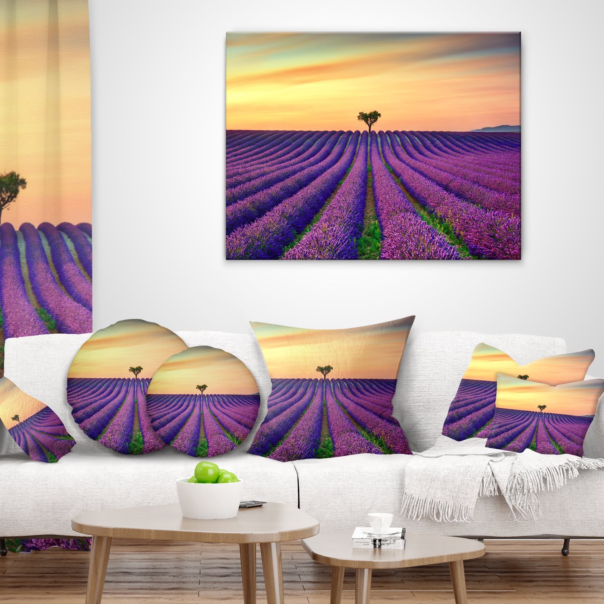 Designart Lavender Flower Rows in Provence - Landscape Wall Throw Pillow - 18x18