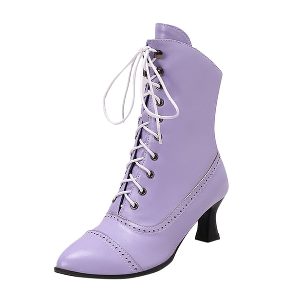 NECHOLOGY Botas Mujer Zapatos Botines para mujer Botas de tobillo antideslizantes con punta redonda y tacón bajo para mujer, con cordones y cremallera lateral, botas a media (Purple, 8.5)