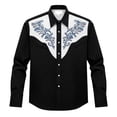 thumbnail image 4 of IROINNID Men Western Floral Embroidery Contrast Yoke Turndown Collar Long Sleeve Button Down Shirt, Vintage Cowboy Casual Dress Top for Party Stage Daily Western Style Outfit(Black,L), 4 of 4