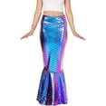 thumbnail image 2 of TiaoBug Women's Metallic Mermaid Maxi Long Skirts Halloween Fishtail Ruffle Skirt with Waist Chain Purple M, 2 of 4