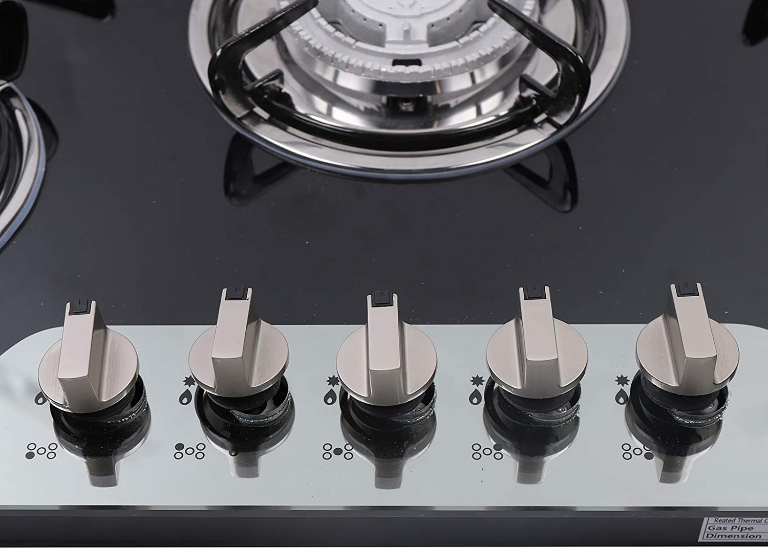 Miumaeov Gas Cooktop Stove Build-in 5 Burners 8 mm Tempered Glass Battery Pulse Ignition