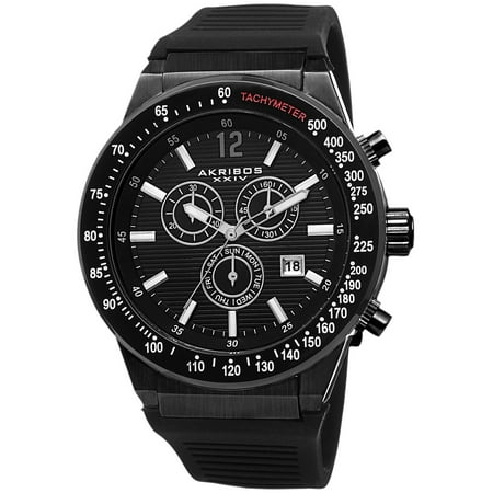 Akribos Xxiv Ak680bk Men's Black Silicone And Dial Black Ion Plated Stainless Steel Watch