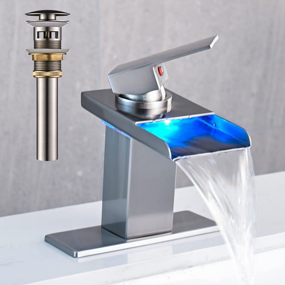 Grifo LED para lavabo de baño AVSIILE en forma de cascada de níquel cepillado