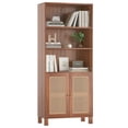 thumbnail image 2 of Farini Tall 5 Tier Bookcase, Storage Shelf with Rattan Doors for Living Room, Office, Library, Nature, 2 of 8