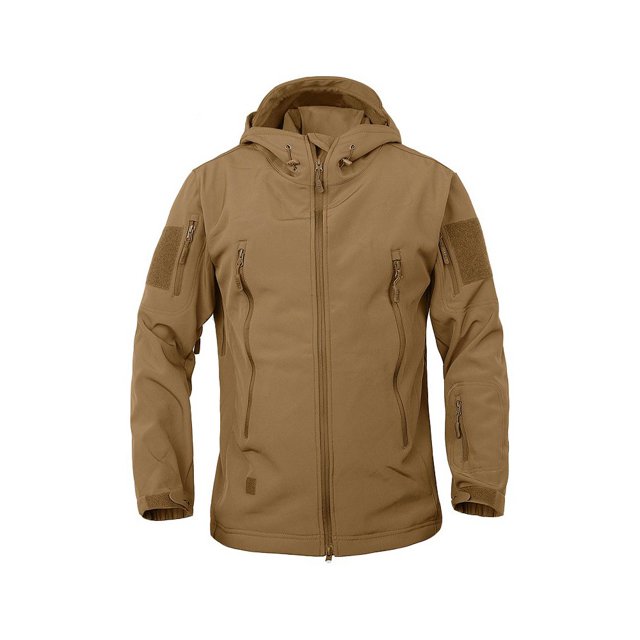 DLP Tactical Stalker Soft Shell Waterproof & Windproof Fleece Hooded Jacket (XL, Coyote)