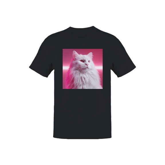 Fluffy White Cat in Neon Pink Men's T-shirt