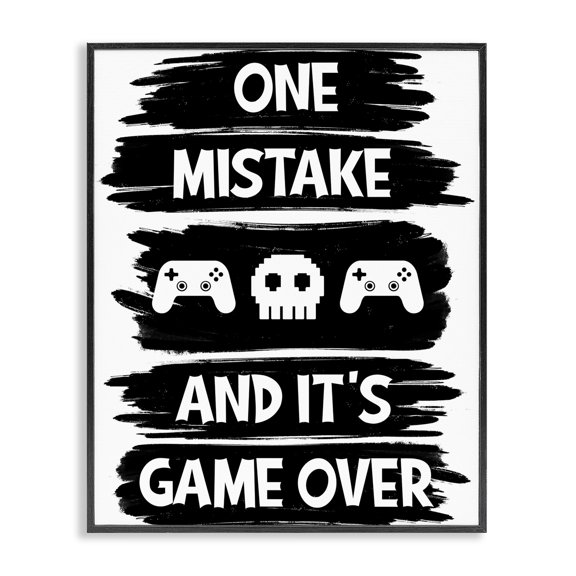 Stupell Industries Contemporary One Mistake It's Game Over Black Framed Giclee Art, 11 x 14, by Marcus Prime