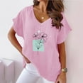 thumbnail image 2 of Summer Tops For Women Vacation Womens Summer Tops Casual Womens Blouses Dressy V Neck T Shirts For Women Cotton, 2 of 4