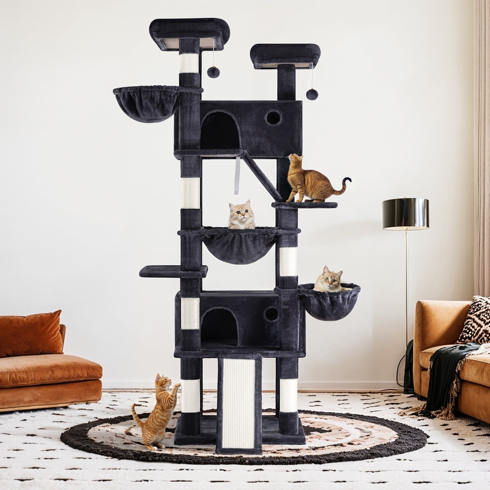 Sifurni 81" Multi-Level Tall Cat Tree Tower for Large Cat with Cat Condo and Hammock, Scratching Post & Scratching Ramp, Blue