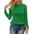 thumbnail image 3 of Long Sleeve Tee Shirts for Women Casual Loose Crewneck Ribbed Knit Blouse Trendy Fall Pullover Green M, 3 of 8