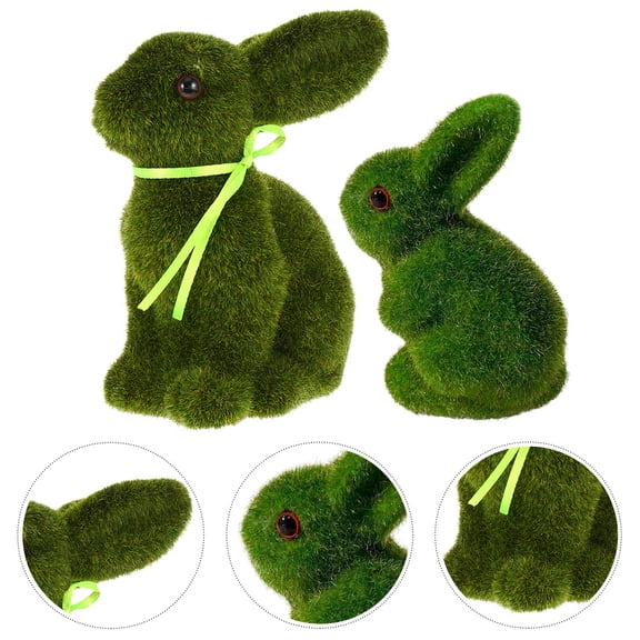 OUNONA  2 Pcs Rabbit Statue Flocking Decoration Easter Bunny Lawn Statues and Figurines