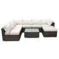 thumbnail image 1 of Bistro Patio Dining Set Seats 8-Piece, SEGAMRT Wicker Conversation Sofa Sets for Patio & Garden w/Corner Sofa, Ottoman, Glass Table, 4 Middle Sofa, 7 Seat cushions, 8 Back cushions, Garden, S6829, 1 of 8