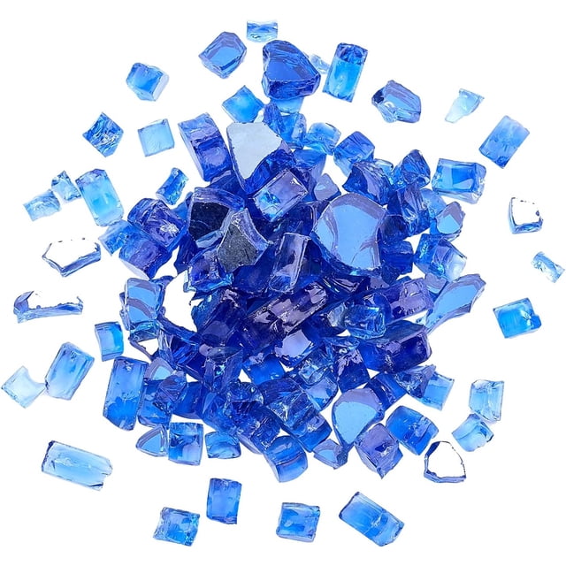 1 caja de vidrio para fuego, vidrio templado reflectante azul, chips de 300 g, vidrio para fogatas, grava y cuentas de vidrio.