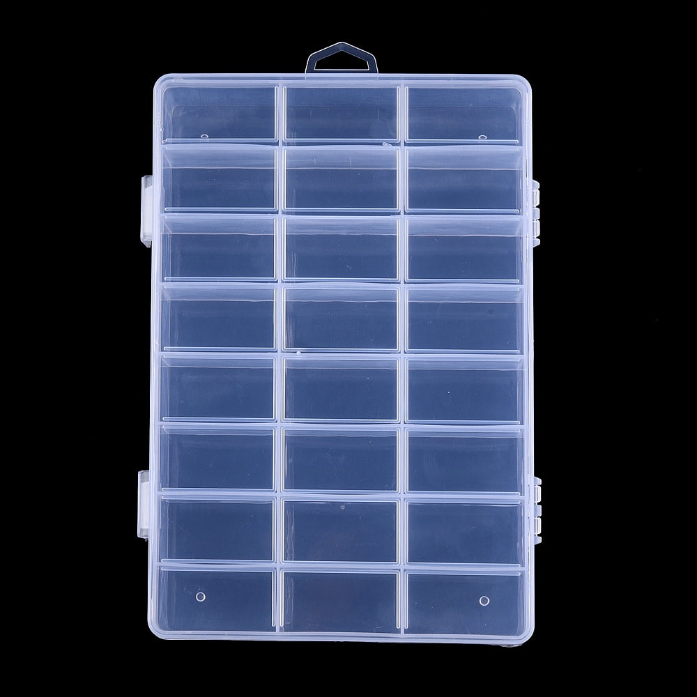 10 pc Plastic Bead Storage Containers 24 Compartments Rectangle Clear 19.5x13.8x3.5cm Hole: 7x18mm Compartment: 22x40mm