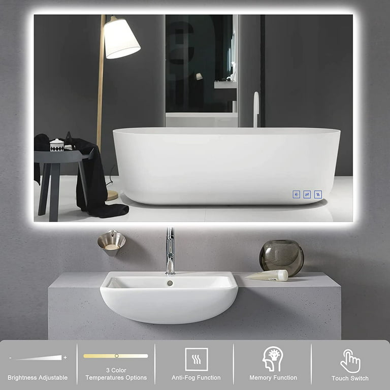 DURASPCAE Bathroom Mirrors LED Backlit 55 x 36 Anti-Fog Vanity