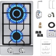 Gas Cooktop 12 inch, Adorer Bulit-in Gas Stove Top with 2 Burner, 12 Inch NG/LPG Convertible Cooktops, Dual Burner Propane Cooktop with Thermocouple Protection, Stainless Steel