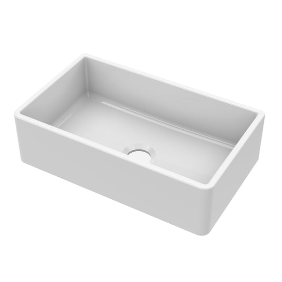 Nuie Kitchen Sink 30 inch Single Bowl Apron Front Farmhouse Sink with Central Waste Position, Fireclay Ceramic Kitchen Sinks - 30x18x8.5" (White)