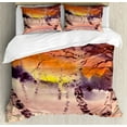 thumbnail image 1 of Forest Queen Size Duvet Cover Set, Sundown Scene in the Birch Jungle Colorful and Abstract Rustic Nature Illustration, Decorative 3 Piece Bedding Set with 2 Pillow Shams, Multicolor, by Ambesonne, 1 of 3
