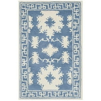 SAFAVIEH Bella Aliya Geometric Bordered Wool Area Rug, Blue/Ivory, 2'6" x 4'
