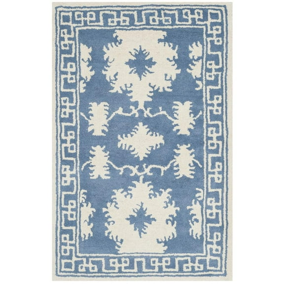 SAFAVIEH Bella Aliya Geometric Bordered Wool Area Rug, Blue/Ivory, 2'6" x 4'