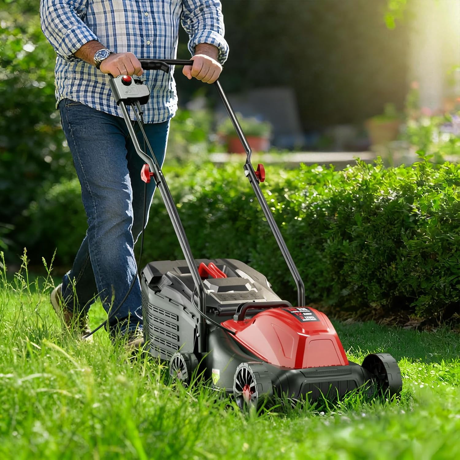 Datingday 14-Inch 12AMP Electric Corded Lawn Mower, Push Button Instant Start, Lightweight Walk Behind Mower with Mulching & Bagging, Low Noise & Zero Emissions, Ideal for Small Yards