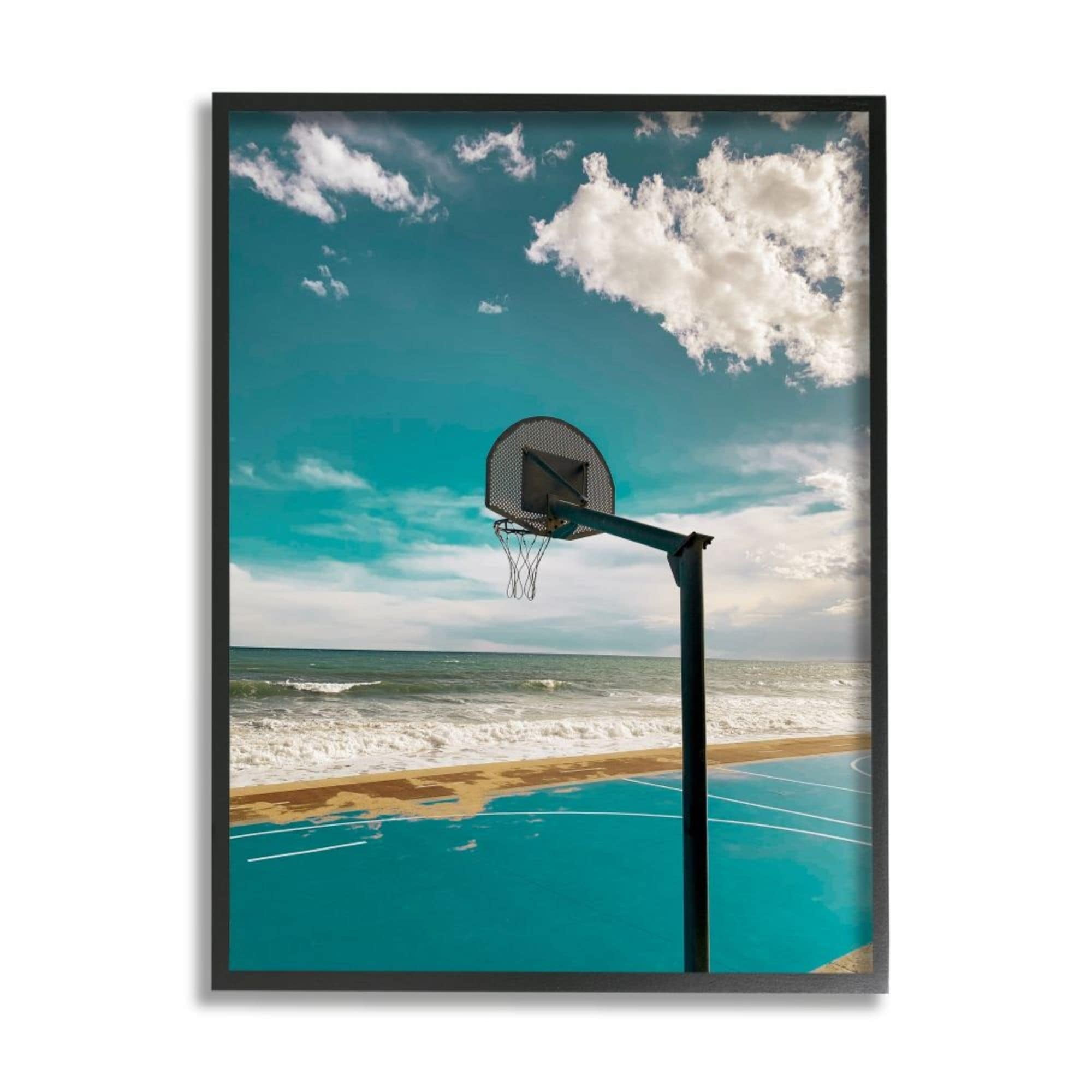 Stupell Industries Vibrant Blue Basketball Hoop Coastal Beach Court Design by Unsplash
