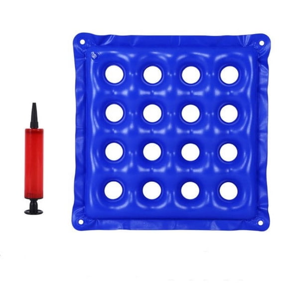 Air Inflatable Seat Cushion Makes Any Seat Comfortable, Blue Wheelchair Air Cushion for Bed Sore, Easy Inflation for Travel , Pressure Point Pain Relief for Wheelchair, Car, Office,17.7" x 17.7"