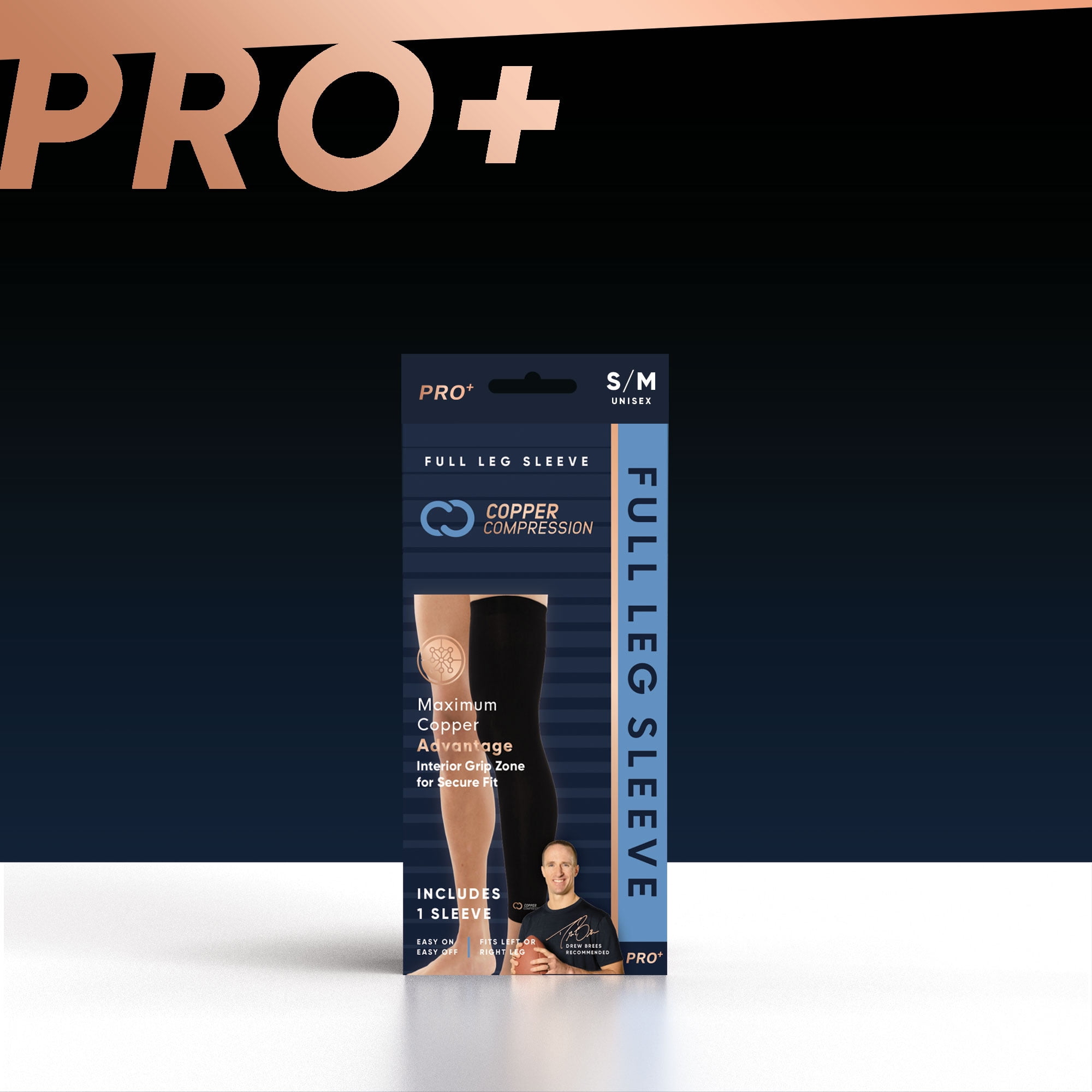 (2 pack) Copper Compression PRO+ Performance Leg Sleeve L-XL: Targeted Compression for Peak Performance, Sports/Fitness: Running, Basketball, Football, Cross-training, Lifting, Fits Men and Women, 1 Sleeve