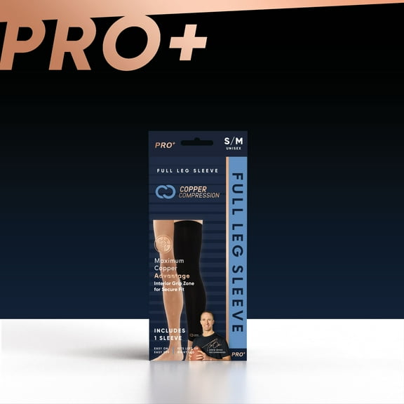 Copper Compression PRO  Performance Leg Sleeve L-XL: Compression for Pain Relief from Shin Splints and Sore Muscles (Unisex, Black, 1 Pair)