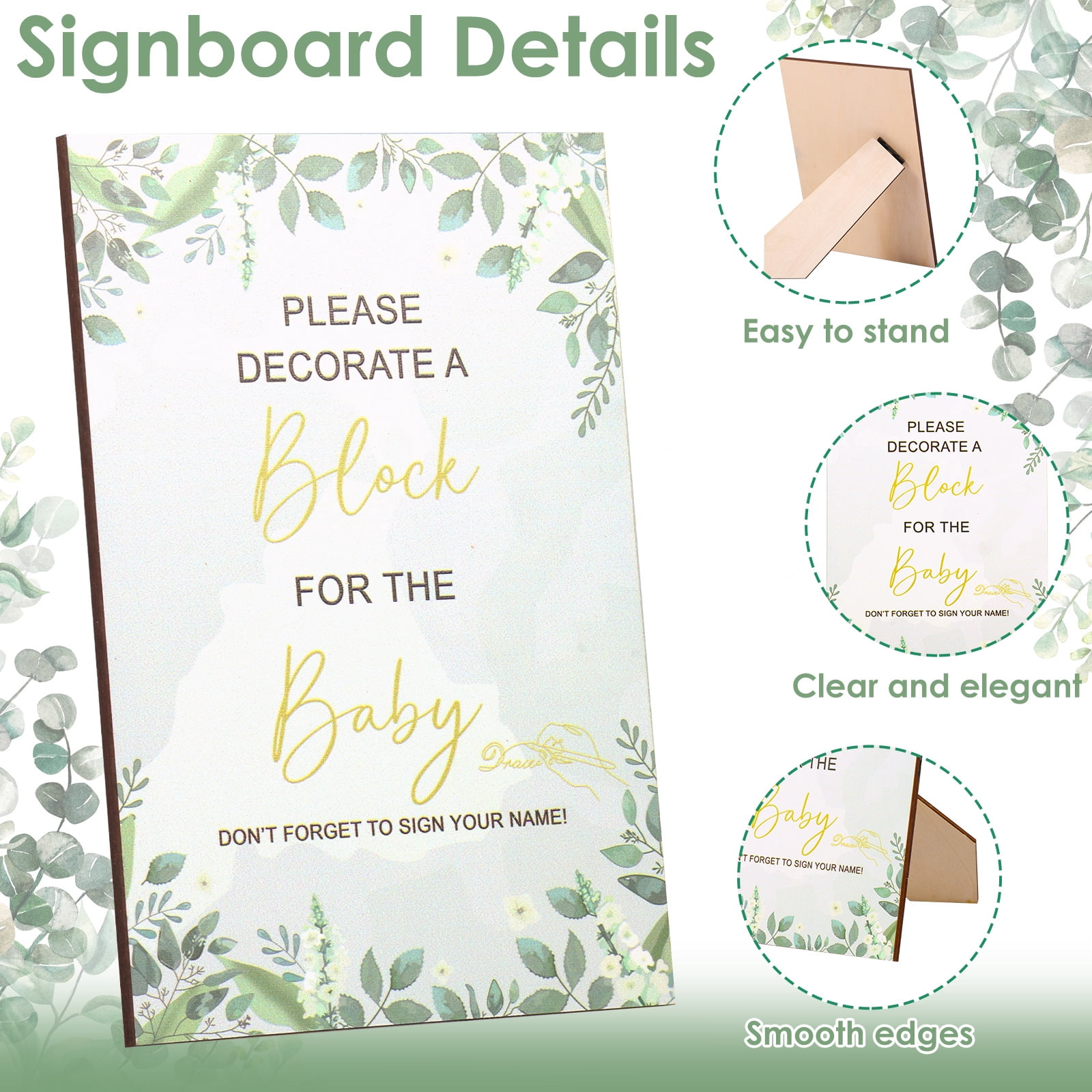 Toorise Baby Shower Games Sign Kit Unique Baby Shower Blocks to Decorate Game Kit with 52 Blocks 24 Markers 1 Sign and Wood Box for Boy and Girl Party