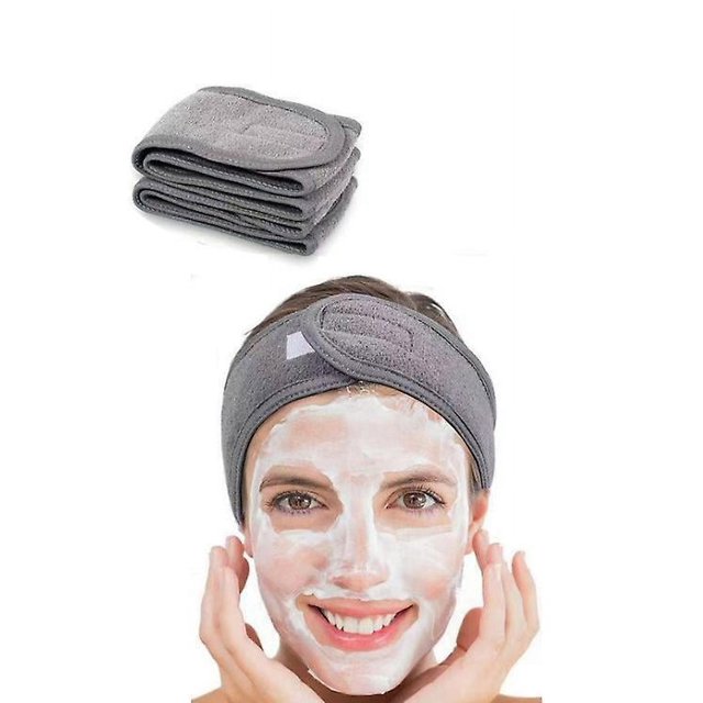 BR Diadema de microfibra gris - Paquete de 2: Rascador de pelo ajustable, lavable y tipo spa para el cuidado de la cara y eliminación de maquillaje.