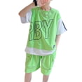 thumbnail image 4 of Minnieouse De ropa deportiva de verano a la moda con letras, Jersey, camiseta de manga corta con retazos, ropa de calle, trajes para niños conjuntos de ropa Verde ciento sesenta, 4 of 6