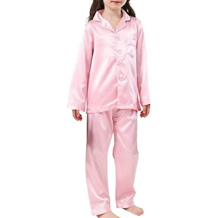 

IZhansean Baby Boys Girls Silk Satin Pyjamas PJS Set Kids Long Sleeve Sleepwear Nightwear Pink 1-2 Years