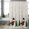 thumbnail image 2 of Christmas Snowman Bathroom Shower Curtain Tree Gold Snowflakes Linen Texture Waterproof Washable Shower Curtains for Bathtub Bath Decor with Grommets and Hook 54 X 78 Inch, 2 of 8