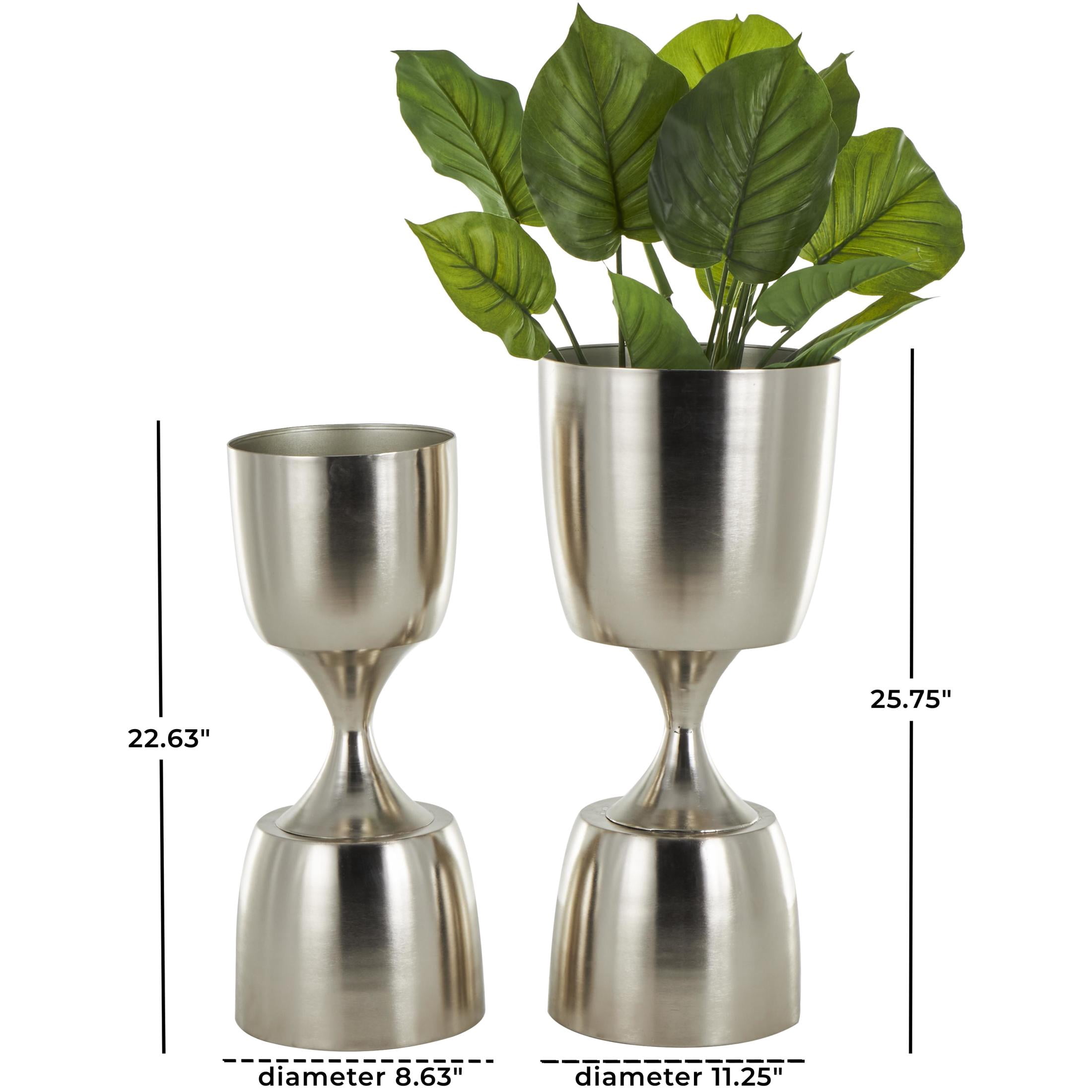 DecMode 26", 23"H Hourglass Shaped Silver Metal Planter with Elevated Base (2 Count)
