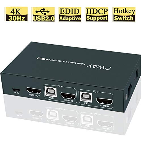 Yunseity KVM Switch HDMI 2 Port Box,2 USB Hub,KVM Switch Audio Video Adapter HUB/HDMI/KVM Switch Box for Mouse/Keyboard,2K 30Hz with USB Cables 